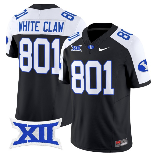 Men's BYU Cougars 801 White Claw Black White 2025 Nike F.U.S.E. Vapor Limited Stitched Football Jersey