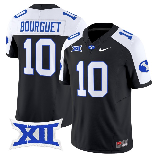Men's BYU Cougars #10 Treyson Bourguet Black White 2025 Nike F.U.S.E. Vapor Limited Stitched Football Jersey