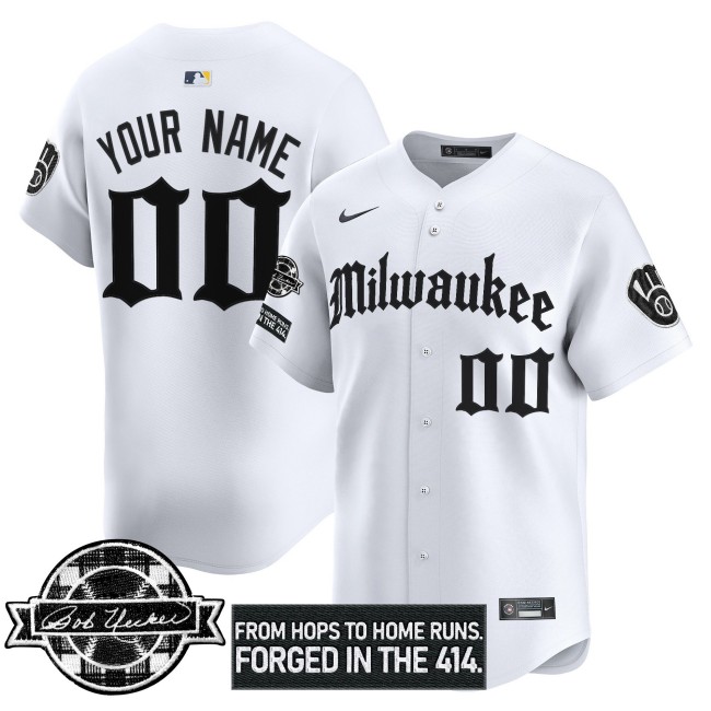 Milwaukee Brewers Bob Uecker Patch Nike MLB Limited Custom Jersey - Gothic Edition - White