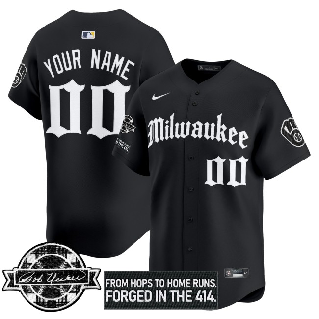 Milwaukee Brewers Bob Uecker Patch Nike MLB Limited Custom Jersey - Gothic Edition - Black