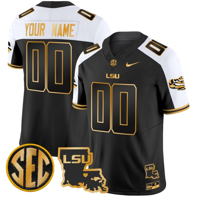 LSU Tigers Custom Black White Gold 2025 Nike F.U.S.E. Limited Football Jersey LA State Map Patch