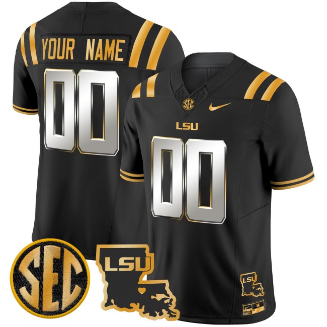 LSU Tigers Custom Black Gold Silver 2025 Nike F.U.S.E. Limited Football Jersey LA State Map Patch