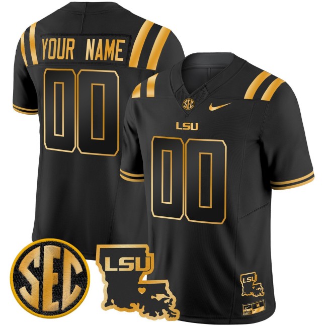 LSU Tigers Custom Black Gold 2025 Nike F.U.S.E. Limited Football Jersey LA State Map Patch