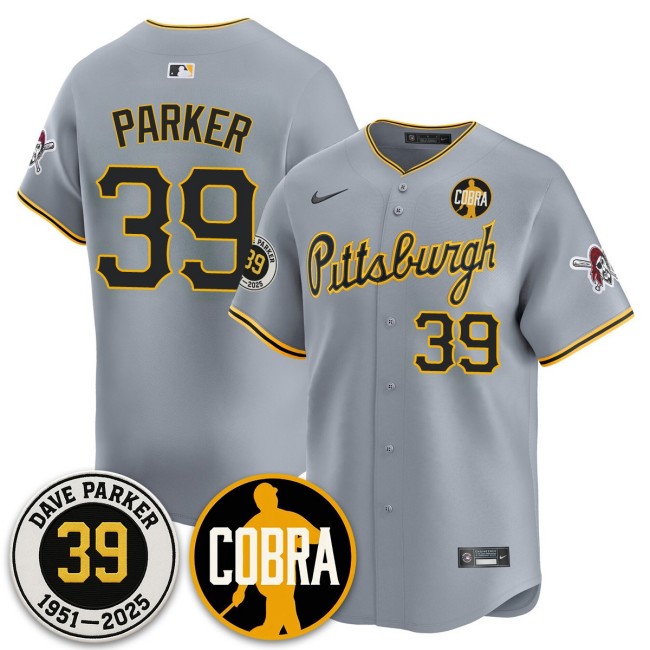 Men's Pittsburgh Pirates #39 Memories Dave Parker COBRA Patch Nike Limited Stitched Baseball Jersey - Grey