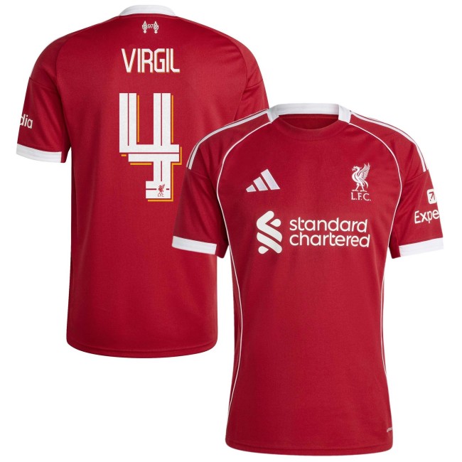 Men's Liverpool FC #4 Virgil van Dijk 2025-26 adidas Home Red Kit Jersey