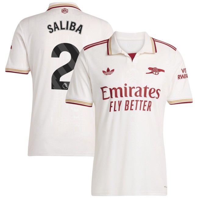 Men's Arsenal FC #2 William Saliba 2025-26 Third adidas Jersey White