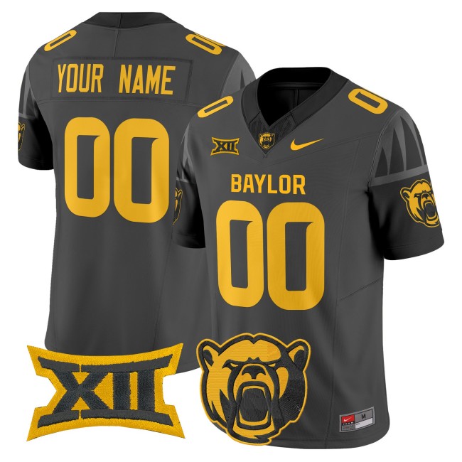 All-Gender Baylor Bears Custom 2025 Nike F.U.S.E. Vapor Limited V2 Stitched Football Jersey - Black Grey