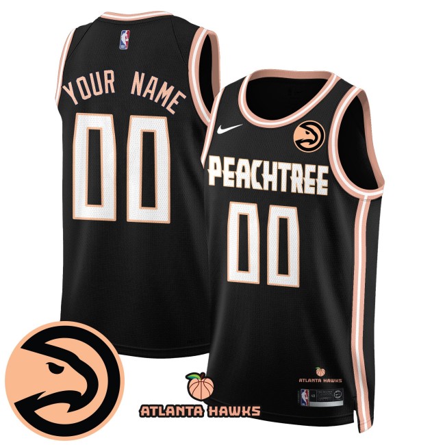 All-Gender Atlanta Hawks Custom 'Peachtree' City Edition Stitched Basketball Jersey - Black