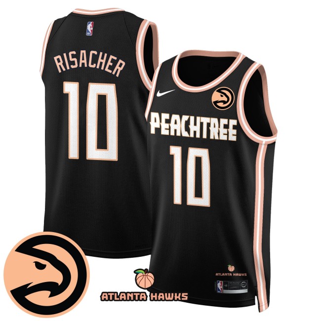 Men's Atlanta Hawks #10 Zaccharie Risacher 'Peachtree' City Edition Jersey - Black