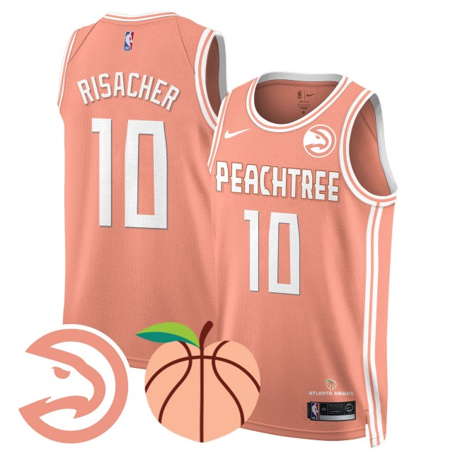 Men's Atlanta Hawks #10 Zaccharie Risacher 'Peachtree' City Edition Jersey - Peach