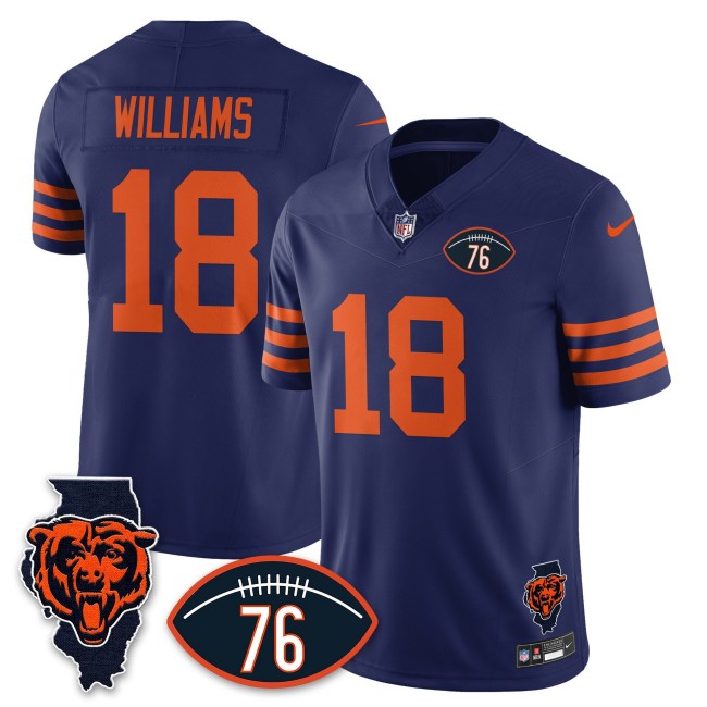 Men's Chicago Bears #18 Caleb Williams F.U.S.E. Honor Steve McMichael 76 & Map Patch Limited Jersey - Navy Throwback