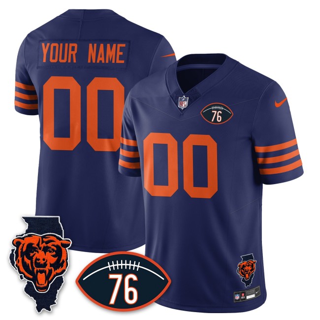 All-Gender Chicago Bears Custom F.U.S.E. Honor Steve McMichael 76 & Map Patch Limited Jersey - Throwback Navy