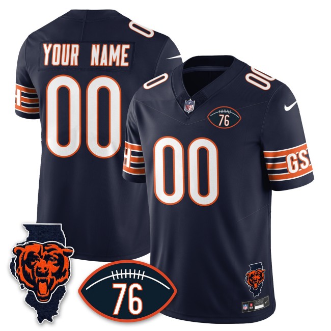 All-Gender Chicago Bears Custom F.U.S.E. Honor Steve McMichael 76 & Map Patch Limited Jersey - Navy
