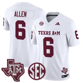 Men's Texas A&M Aggies #6 Cyrus Allen 2025 Vapor Limited Jersey - White