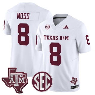 Men's Texas A&M Aggies #8 Le'Veon Moss 2025 Vapor Limited Jersey - White