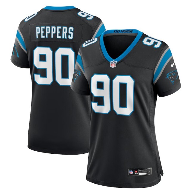Women's Carolina Panthers #90 Julius Peppers Black Retired Player Nike Game Stitched Jersey