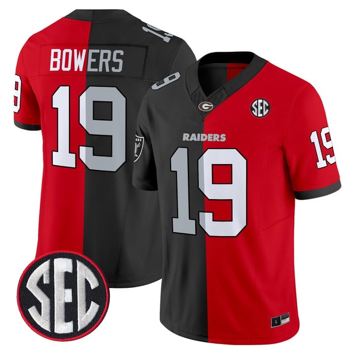 Men's Las Vegas Raiders #19 Brock Bowers UGA Split Vapor Limited Stitched Football Jersey