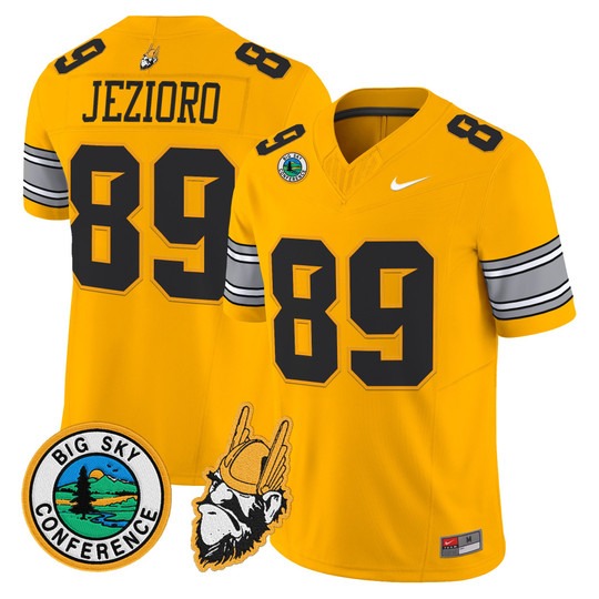 Men's Idaho Vandals #89 Ryan Jezioro Gold 1975 Throwback Big Sky Conference patch Vapor Limited Stitched Football Jersey