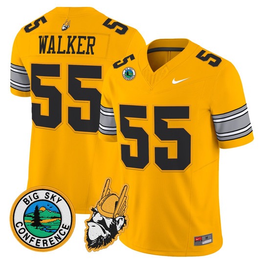Men's Idaho Vandals #55 Wayne Walker Gold 1975 Throwback Big Sky Conference patch Vapor Limited Stitched Football Jersey