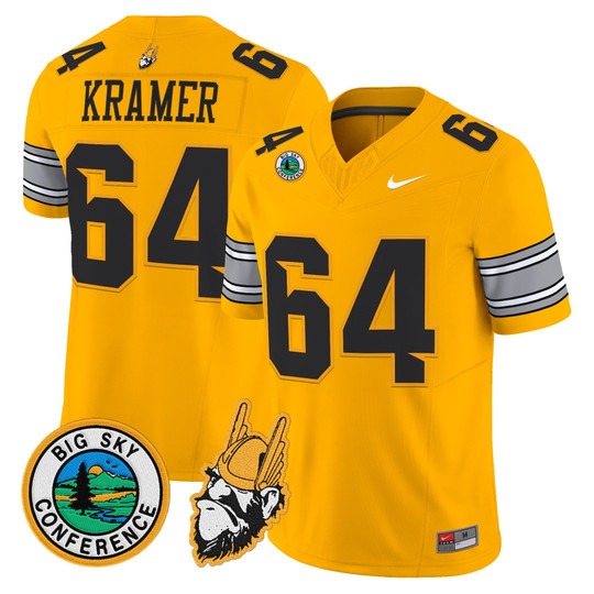 Men's Idaho Vandals #64 Jerry Kramer Gold 1975 Throwback Big Sky Conference patch Vapor Limited Stitched Football Jersey