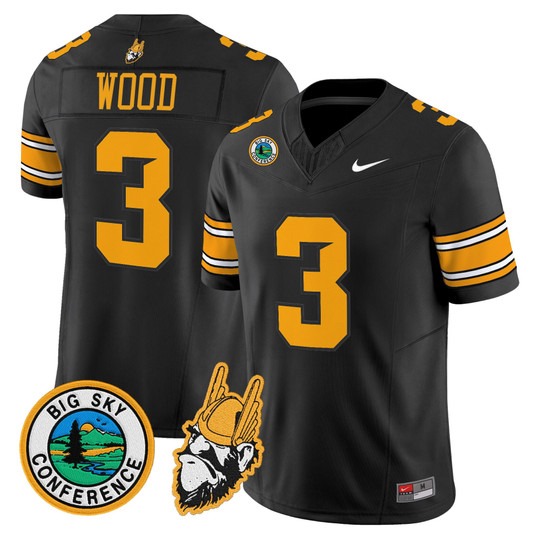 Men's Idaho Vandals #3 Joshua Wood Black 1975 Throwback Big Sky Conference patch Vapor Limited Stitched Football Jersey
