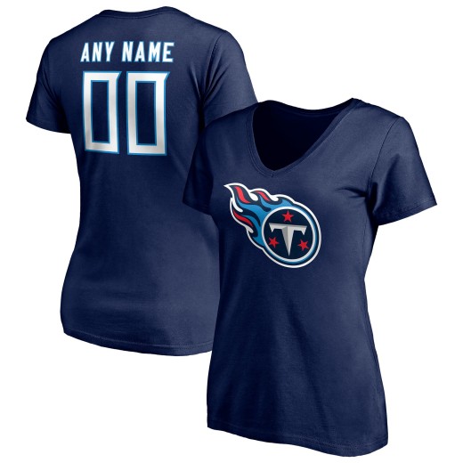 Women's Tennessee Titans Team Personalized Name & Number V-Neck T-Shirt - Navy