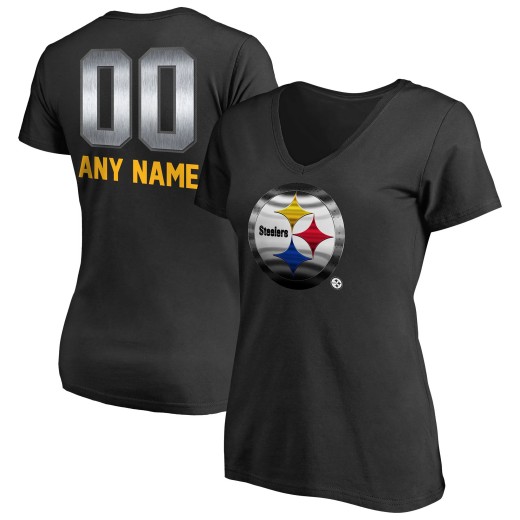 Women's Pittsburgh Steelers Personalized Midnight Mascot T-Shirt - Black