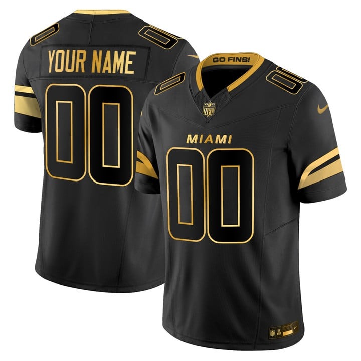 Men's Miami Dolphins Custom Black Gold 2025 Nike Rivalries Vapor Limited Stitched Jersey
