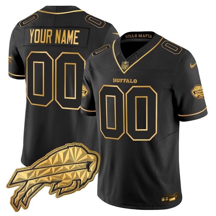 Men's Buffalo Bills Custom Black Gold 2025 Nike Rivalries Vapor Limited Stitched Jersey