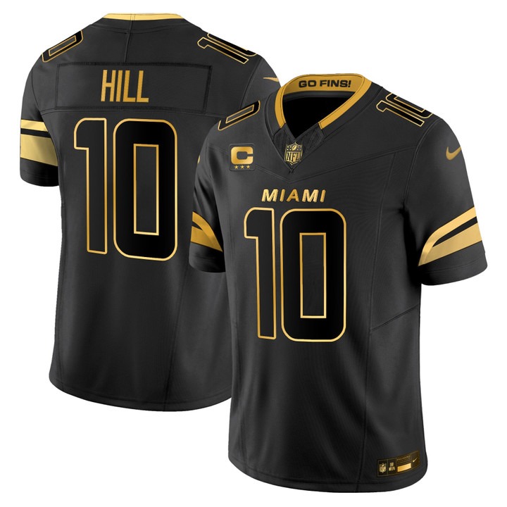 Men's Miami Dolphins #10 Tyreek Hill Black Gold 2025 Nike Rivalries Vapor Limited Stitched Jersey