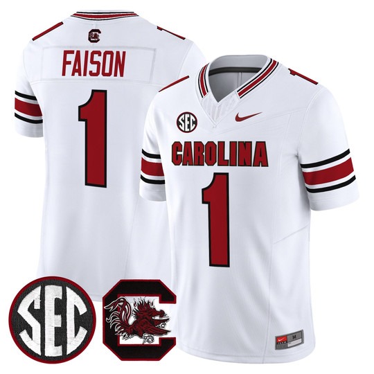 Men's South Carolina Gamecocks #1 Rahsul Faison White Nike Limited Stitched Football Jersey