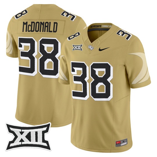 Men's UCF Knights #38 Jayden McDonald Gold 2025 Vapor Limited Stitched Football Jersey