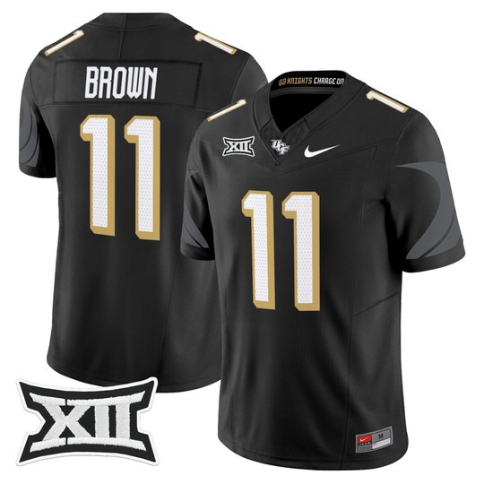 Men's UCF Knights #11 Jacurri Brown Black 2025 Vapor Limited Stitched Football Jersey