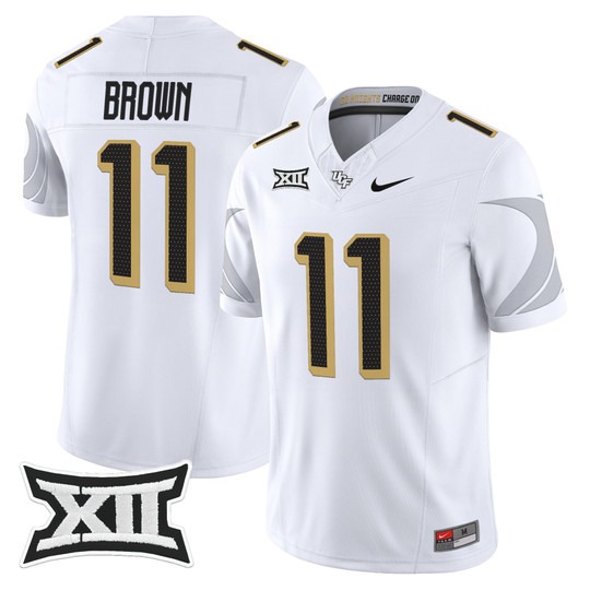 Men's UCF Knights #11 Jacurri Brown White 2025 Vapor Limited Stitched Football Jersey