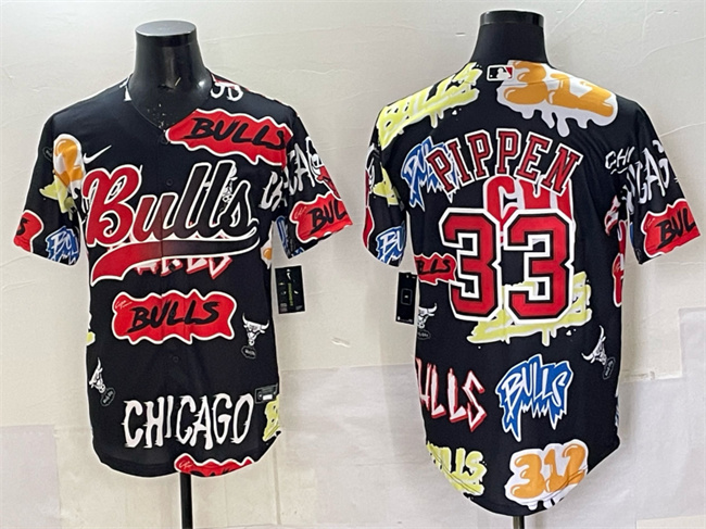 Men's Chicago Bulls #33 Scottie Pippen Black Limited Stitched Baseball Jersey