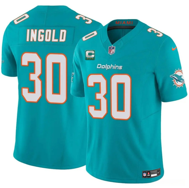 Men's Miami Dolphins #30 Alec Ingold Aqua 2025 F.U.S.E. With 3-Star C Patch Vapor Limited Stitched Football Jersey