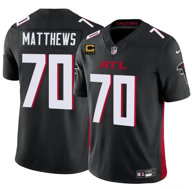 Men's Atlanta Falcons #70 Jake Matthews Black 2025 F.U.S.E With 4-Star C Patch Vapor Untouchable Limited Stitched Football Jersey