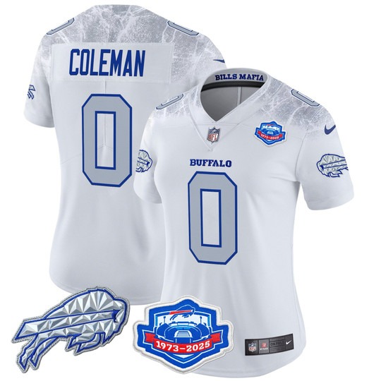 Women's Buffalo Bills #0 Keon Coleman White Rivalries Farewell Season Patch 2025 Limited Stitched Jersey