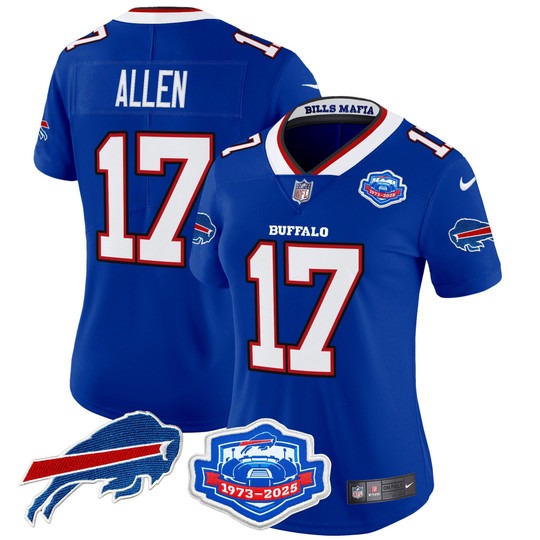 Women's Buffalo Bills #17 Josh Allen Royal Rivalries Farewell Season Patch 2025 Vapor Limited Stitched Jersey