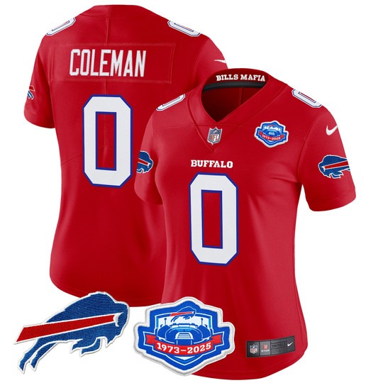 Women's Buffalo Bills #0 Keon Coleman Red Rivalries Farewell Season Patch 2025 Vapor Limited Stitched Jersey