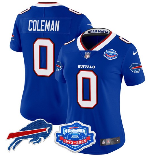Women's Buffalo Bills #0 Keon Coleman Royal Rivalries Farewell Season Patch 2025 Vapor Limited Stitched Jersey