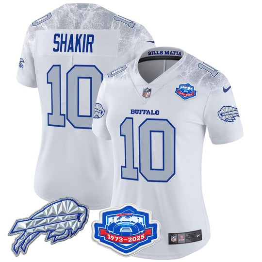 Women's Buffalo Bills #10 Khalil Shakir White Rivalries Farewell Season Patch 2025 Limited Stitched Jersey