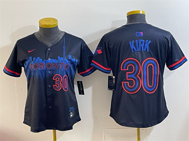 Women's Toronto Blue Jays #30 Alejandro Kirk Navy 2024 City Connect Limited Stitched Baseball Jersey(Run Small)