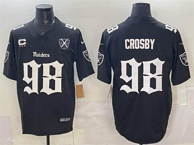 Men's Las Vegas Raiders #98 Maxx Crosby Black F.U.S.E. 'Gothic Sin City Shadows Edition' With 65th Anniversary & 3-Star C Patch Vapor Untouchable Limited Stitched Football Jersey