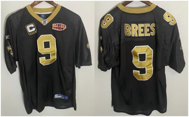 Men's New Orleans Saints #9 Drew Brees Black Super Bowl XLIV Stitched Reebok Jersey