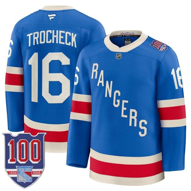 Men's New York Rangers #16 Vincent Trocheck Blue 1926 Throwback Centennial Stitched Hockey Jersey
