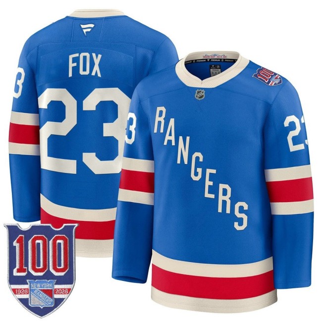 Men's New York Rangers #23 Adam Fox Blue 1926 Throwback Centennial Stitched Hockey Jersey