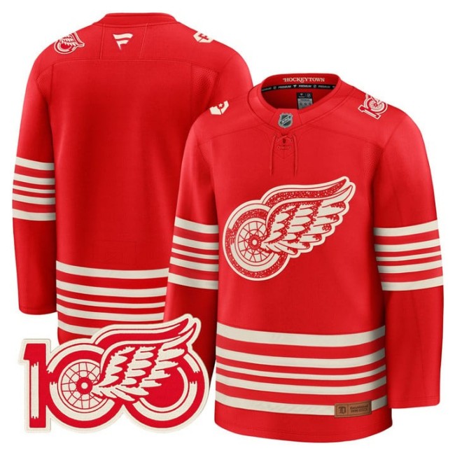Men's Detroit Red Wings Blank Red 2025 Centennial Premium With 100 Patch Stitched Hockey Jersey