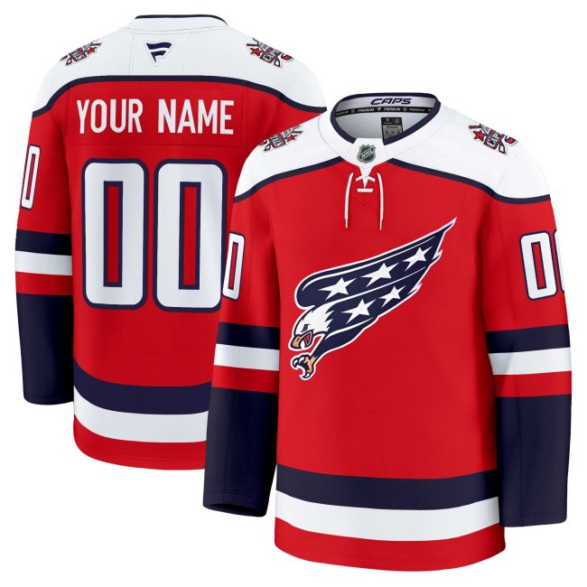 Men's Washington Capitals Custom Red Screaming Eagle Alternate Premium Stitched Jersey