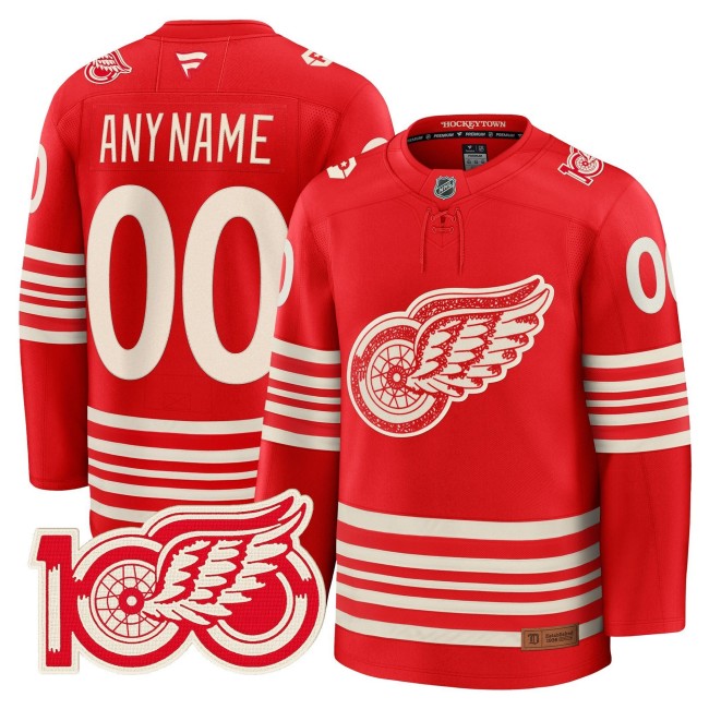 Men's Detroit Red Wings Custom Red 2025 Centennial Premium With 100 Patch Stitched Hockey Jersey